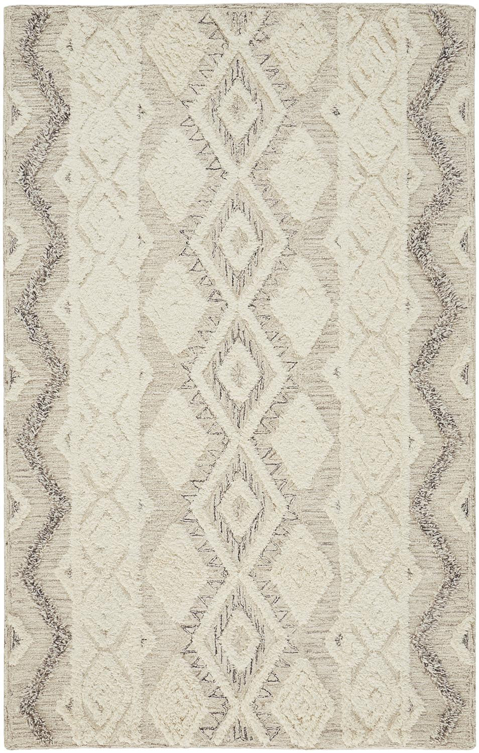 HomeRoots 512776 8 x 10 ft. Ivory Taupe & Gray Wool Geometric Hand Tufted Handmade Stain Resistant Rectangle Area Rug
