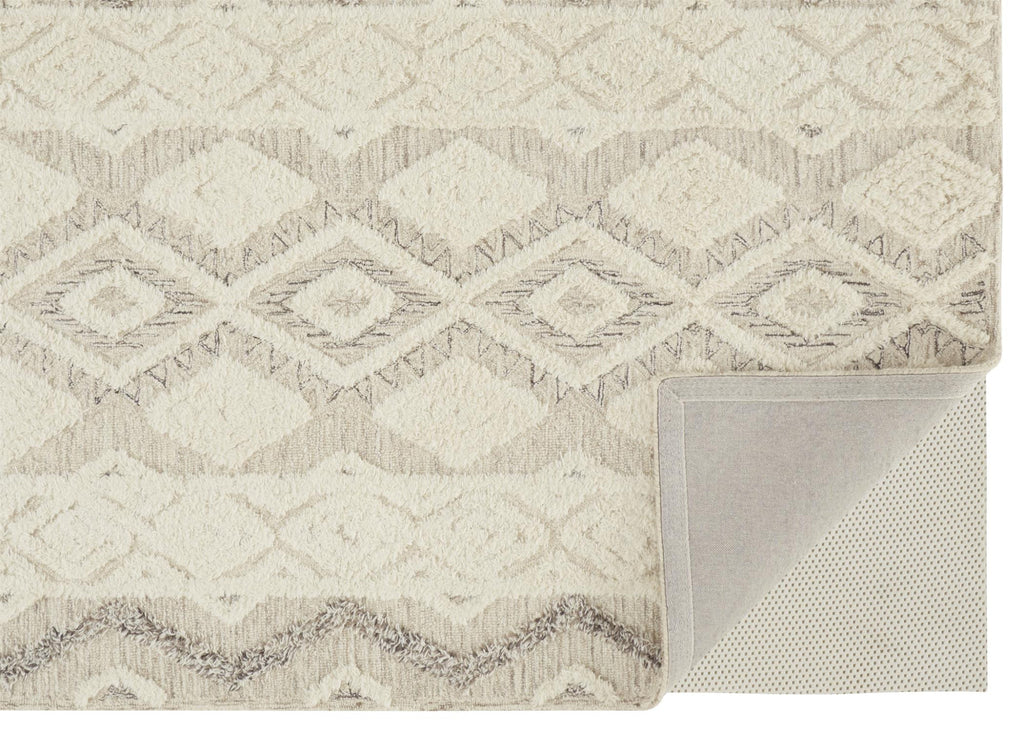 HomeRoots 512776 8 x 10 ft. Ivory Taupe & Gray Wool Geometric Hand Tufted Handmade Stain Resistant Rectangle Area Rug