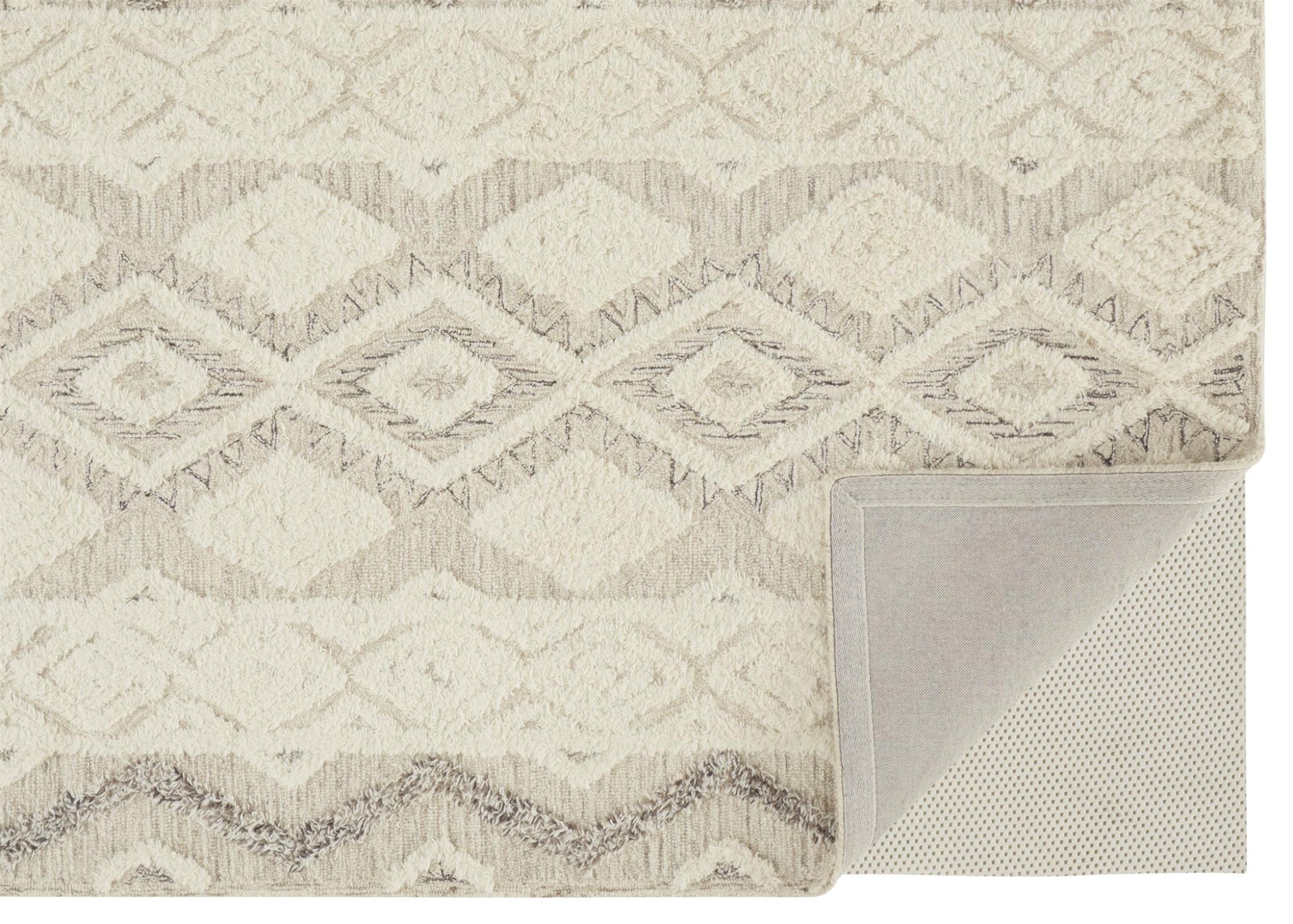 HomeRoots 512776 8 x 10 ft. Ivory Taupe & Gray Wool Geometric Hand Tufted Handmade Stain Resistant Rectangle Area Rug
