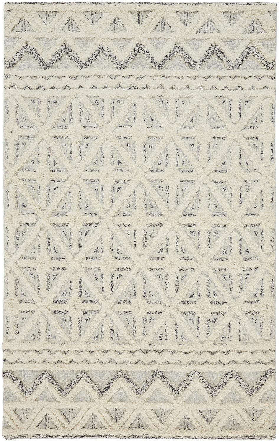 HomeRoots 512784 9 x 12 ft. Ivory & Black Wool Geometric Hand Tufted Handmade Stain Resistant Rectangle Area Rug