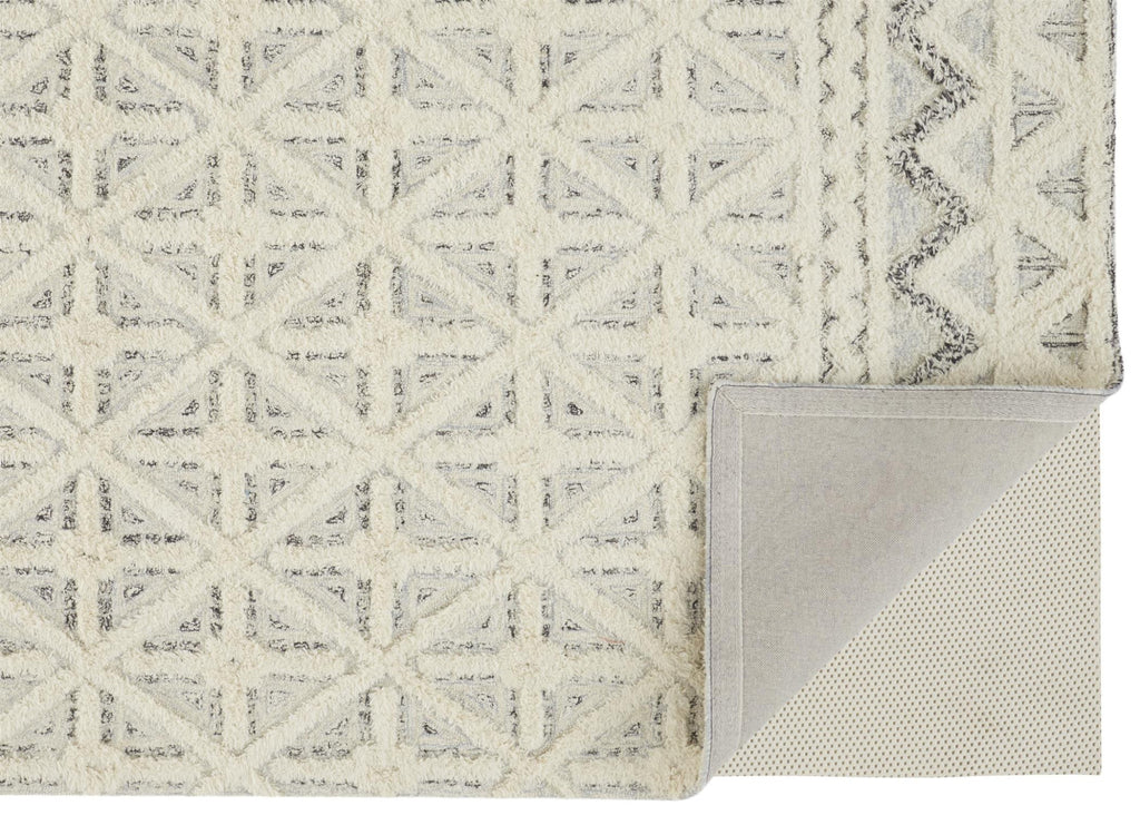 HomeRoots 512784 9 x 12 ft. Ivory & Black Wool Geometric Hand Tufted Handmade Stain Resistant Rectangle Area Rug