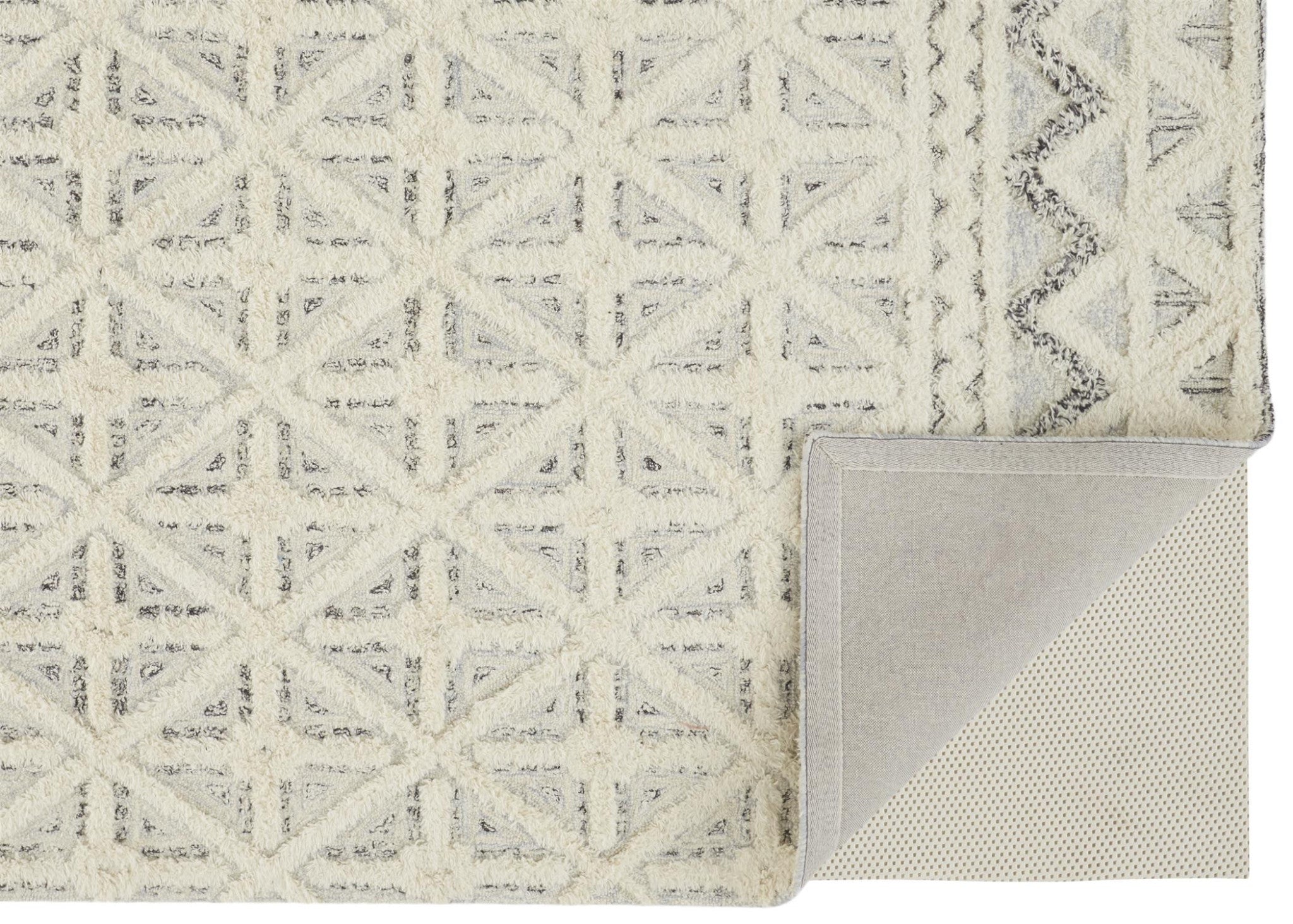 HomeRoots 512784 9 x 12 ft. Ivory & Black Wool Geometric Hand Tufted Handmade Stain Resistant Rectangle Area Rug