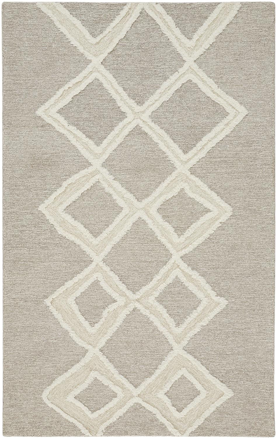 HomeRoots 512790 8 x 10 ft. Gray & Ivory Wool Geometric Hand Tufted Handmade Stain Resistant Rectangle Area Rug