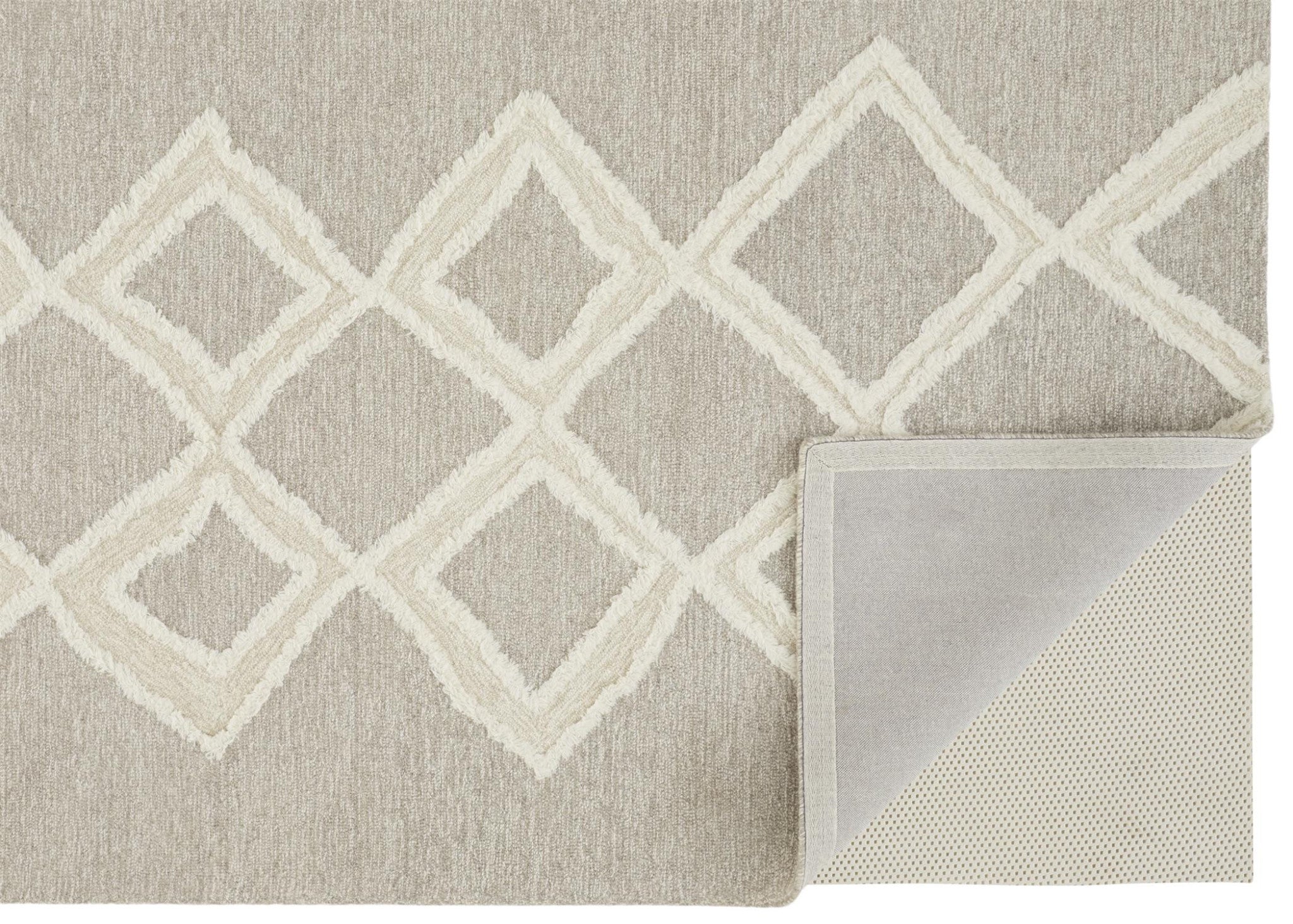 HomeRoots 512790 8 x 10 ft. Gray & Ivory Wool Geometric Hand Tufted Handmade Stain Resistant Rectangle Area Rug