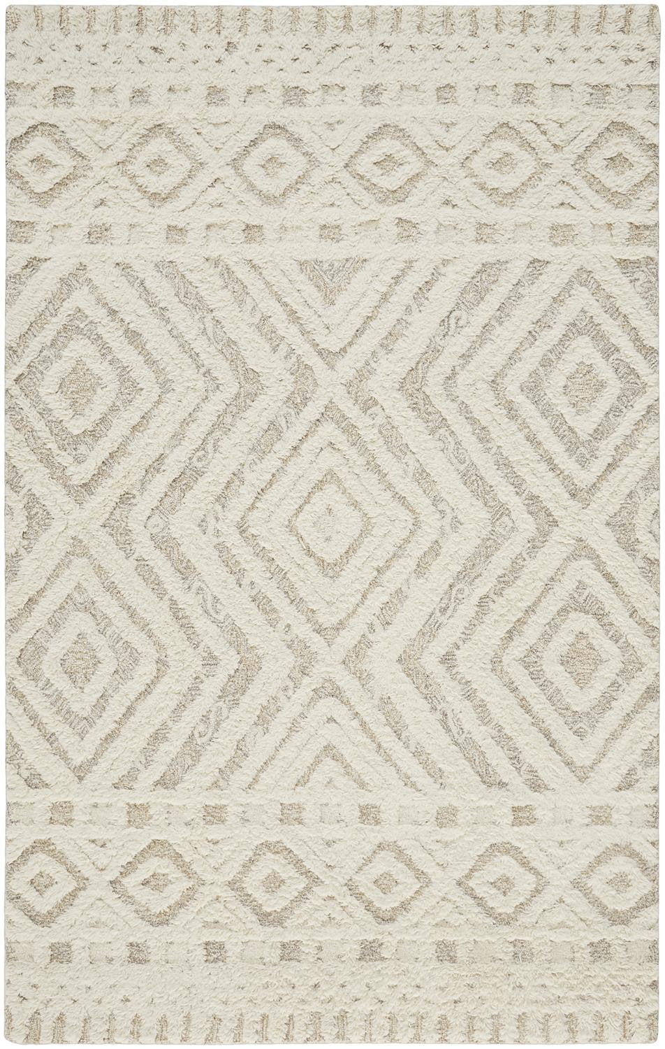 HomeRoots 512797 8 x 10 ft. Ivory & Tan Wool Geometric Hand Tufted Handmade Stain Resistant Rectangle Area Rug