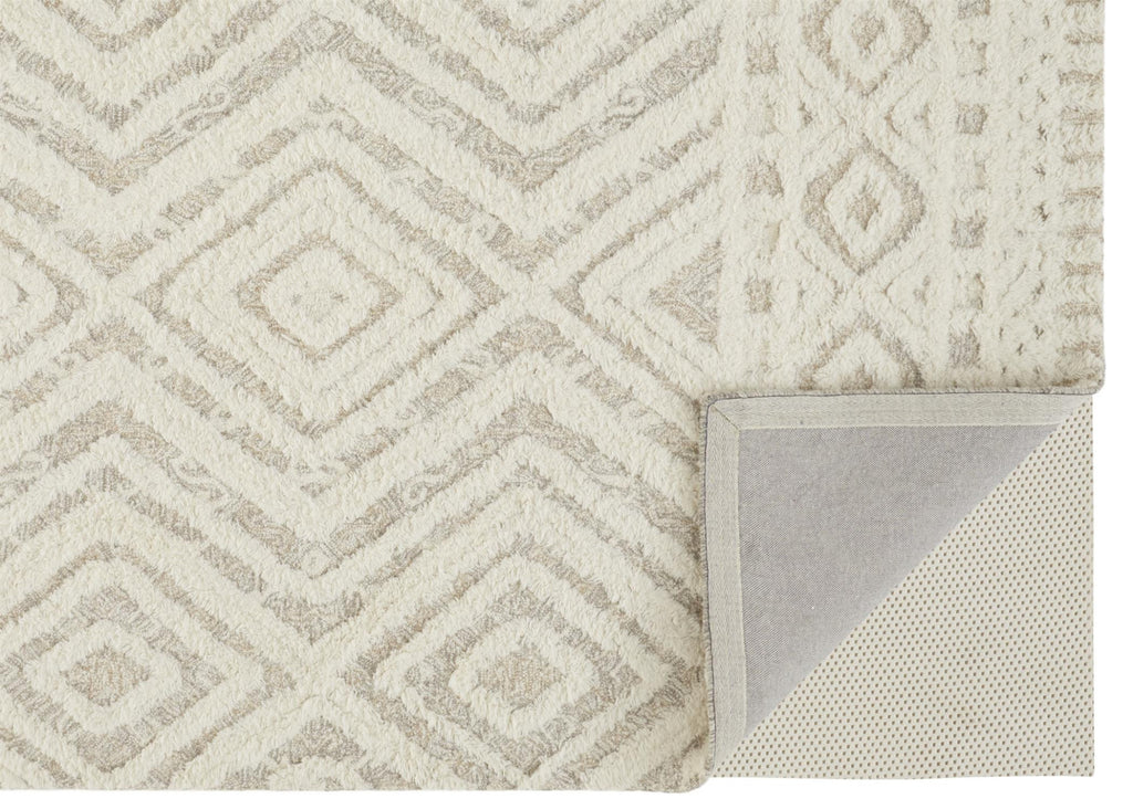 HomeRoots 512797 8 x 10 ft. Ivory & Tan Wool Geometric Hand Tufted Handmade Stain Resistant Rectangle Area Rug