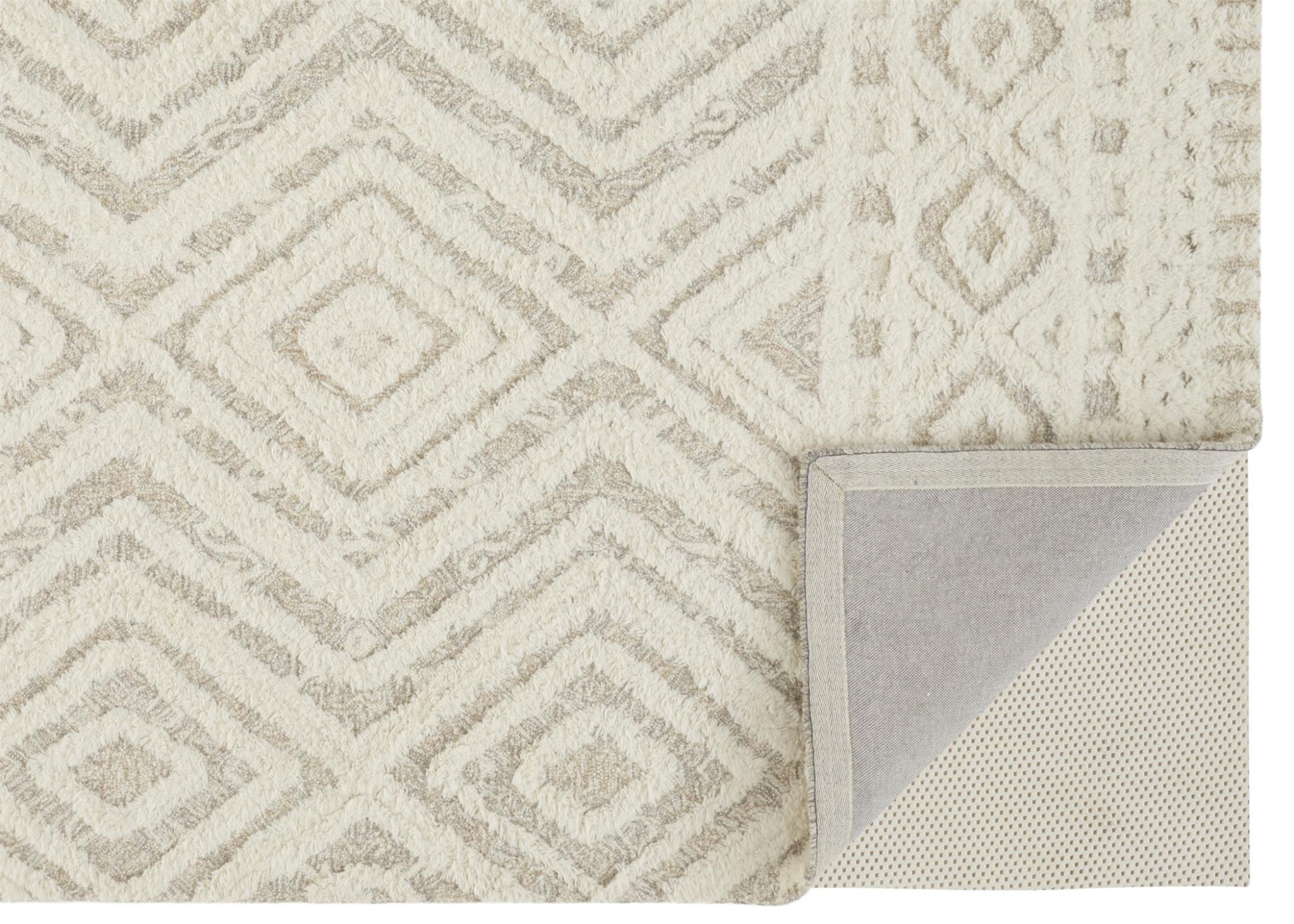 HomeRoots 512797 8 x 10 ft. Ivory & Tan Wool Geometric Hand Tufted Handmade Stain Resistant Rectangle Area Rug
