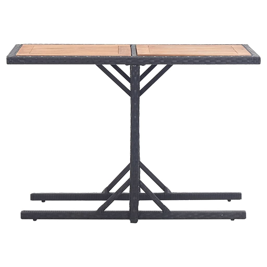 vidaXL Patio Table with Black Poly Rattan and Solid Acacia Wood Top - Weather-Resistant Outdoor Furniture for Garden, Patio and Terrace