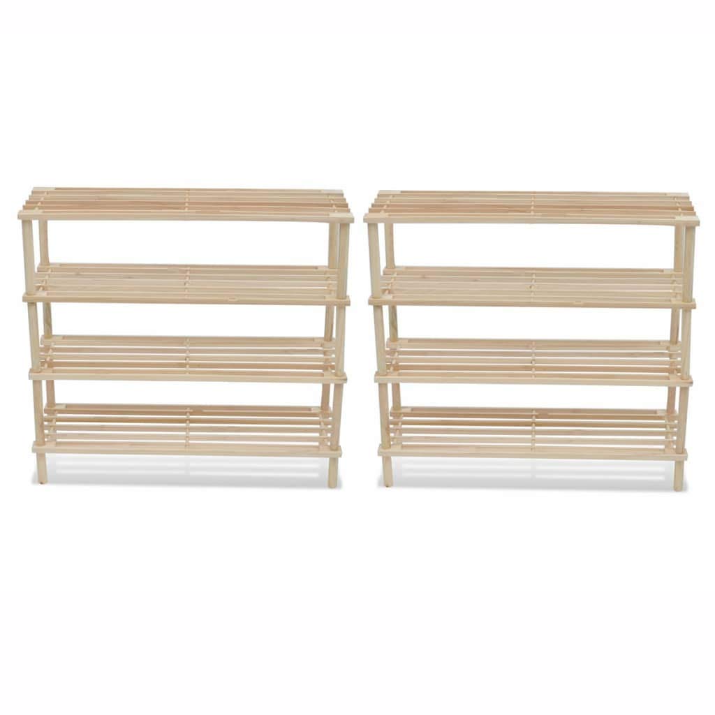 vidaXL 2 x Solid Fir Wood Shoe Rack with 4 Shelves