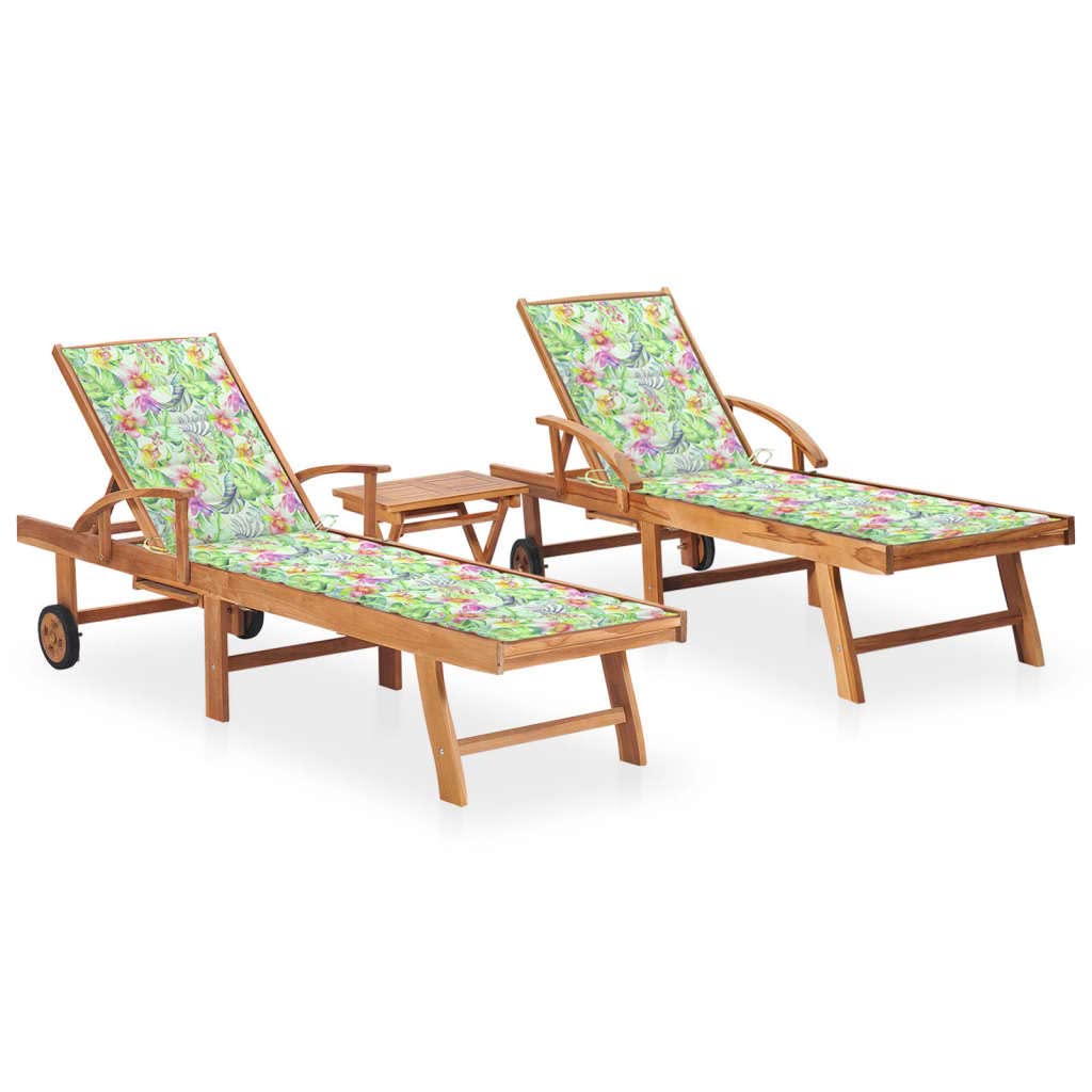 Vidaxl 2 Piece Sun Lounger Set -Solid Teak Wood, Adjustable Backrest, And Footrest With Side Table & Cushion - Outdoor Garden Patio Furniture