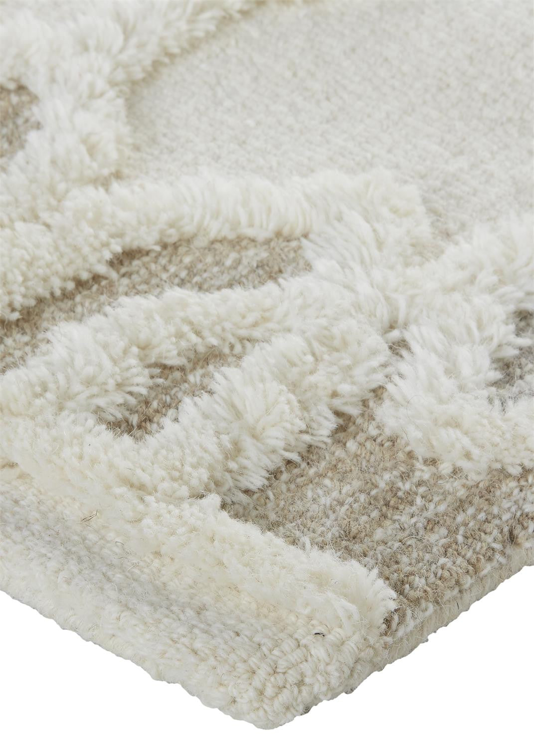 HomeRoots 512804 8 x 10 ft. Ivory Tan & Silver Wool Geometric Hand Tufted Handmade Stain Resistant Rectangle Area Rug