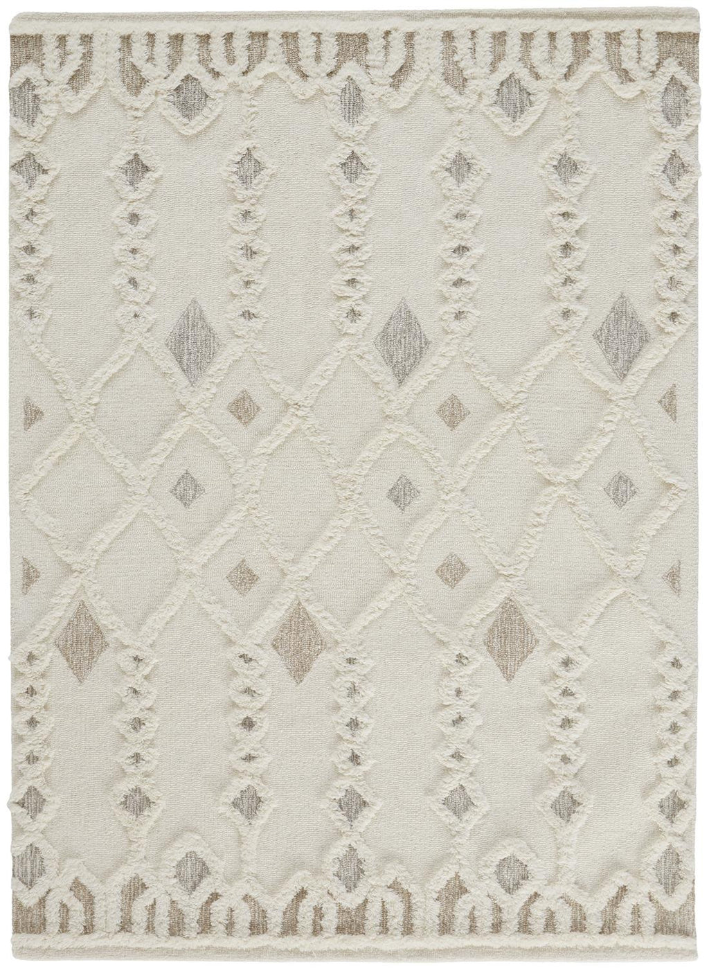 HomeRoots 512805 9 x 12 ft. Ivory Tan & Silver Wool Geometric Hand Tufted Handmade Stain Resistant Rectangle Area Rug