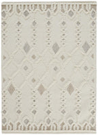 HomeRoots 512805 9 x 12 ft. Ivory Tan & Silver Wool Geometric Hand Tufted Handmade Stain Resistant Rectangle Area Rug