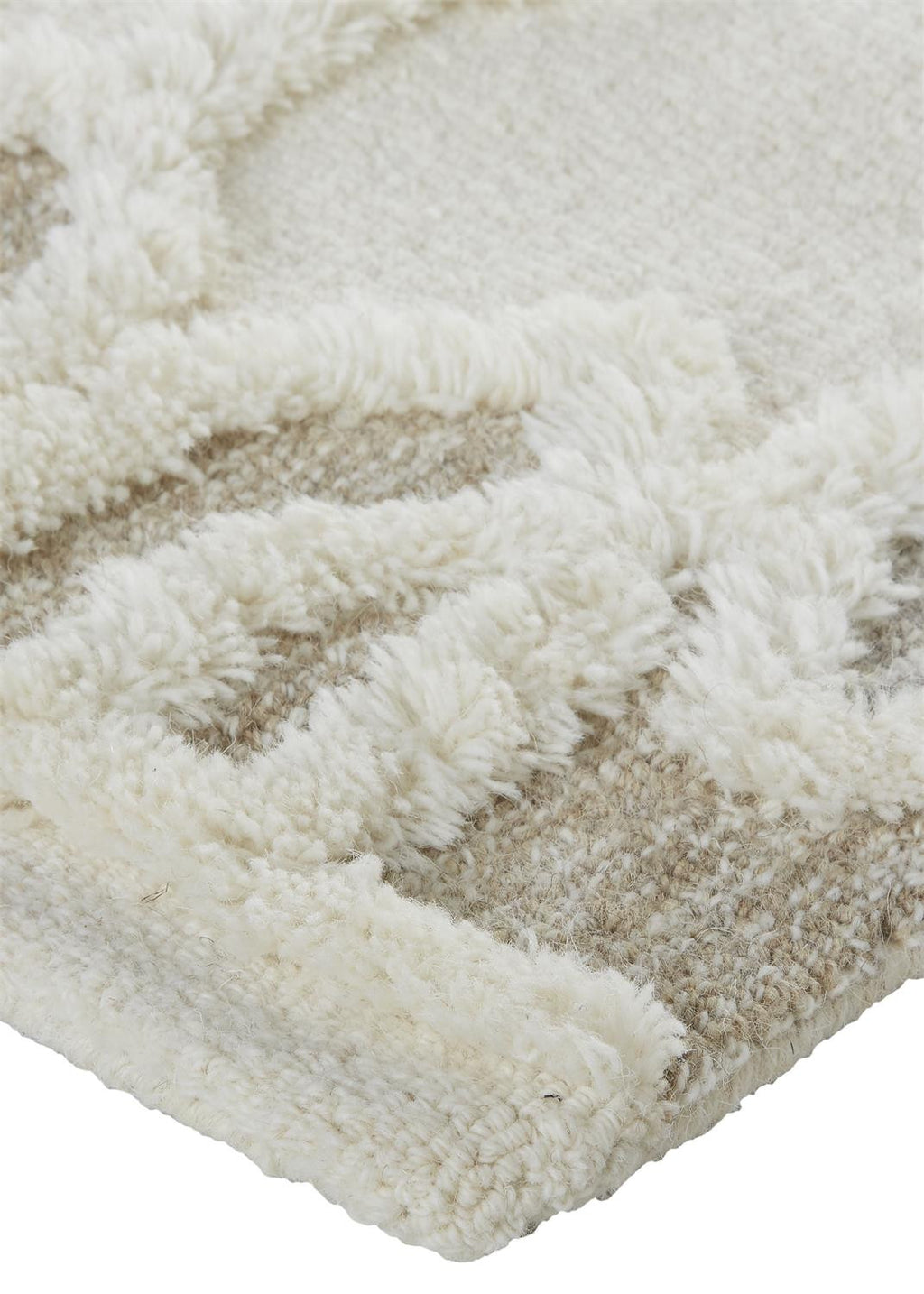 HomeRoots 512805 9 x 12 ft. Ivory Tan & Silver Wool Geometric Hand Tufted Handmade Stain Resistant Rectangle Area Rug