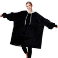 Qeils Oversized Wearable Blanket Hoodie, Comfy Sherpa Sweatshirt Pullover Jacket (Large Pocket, Black, Adult)