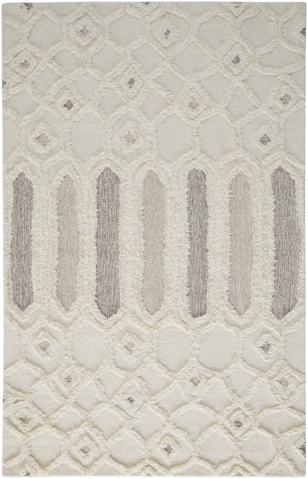 HomeRoots 512811 8 x 10 ft. Ivory Taupe & Tan Wool Geometric Hand Tufted Handmade Stain Resistant Rectangle Area Rug