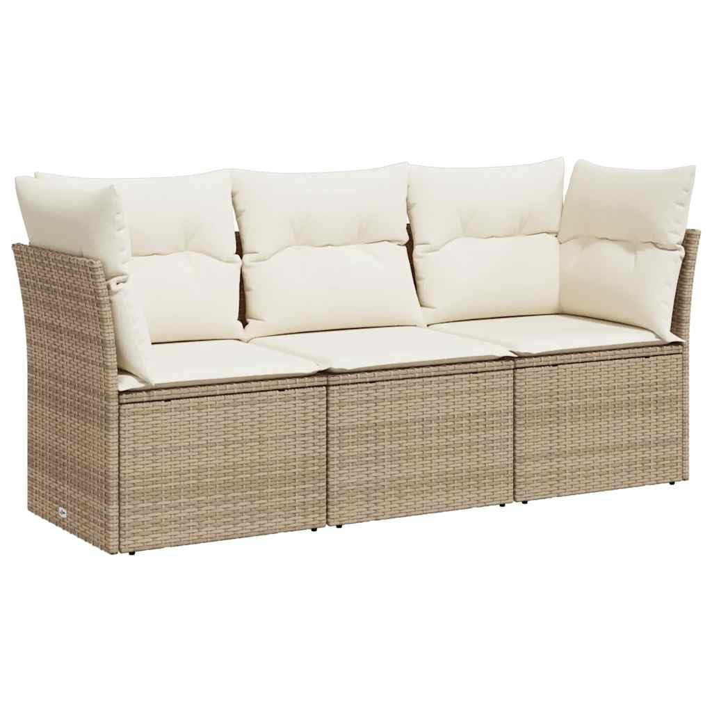 vidaXL 3 Piece Patio Sofa Set with Cushions Beige Poly Rattan