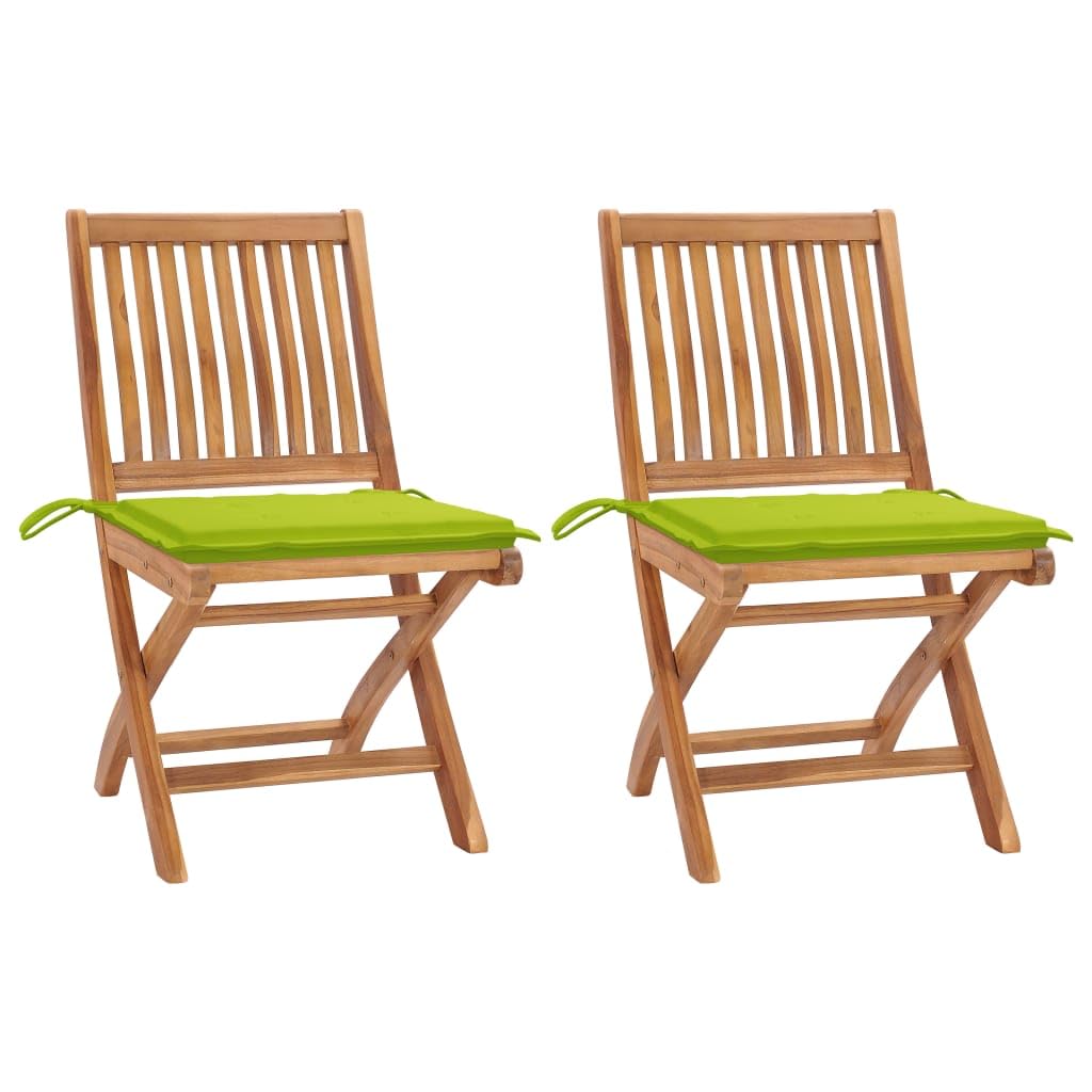 Vidaxl Patio Chairs 2 Pcs With Bright Green Cushions Solid Teak Wood