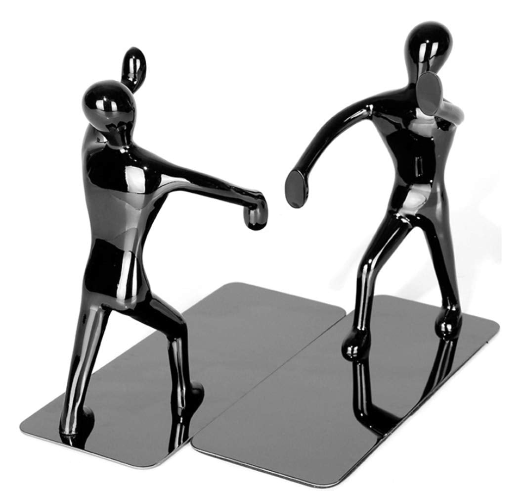 Fasmov Heavy Duty Stainless Steel Man Bookends Nonskid Bookends Art Bookend,1 Pair (Black)