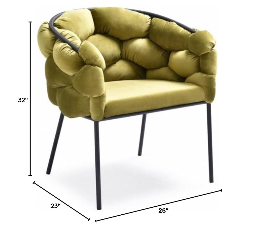 HomeRoots Metal, Fabric Moss Green Geo Velvet and Black Velvet Dining Chair
