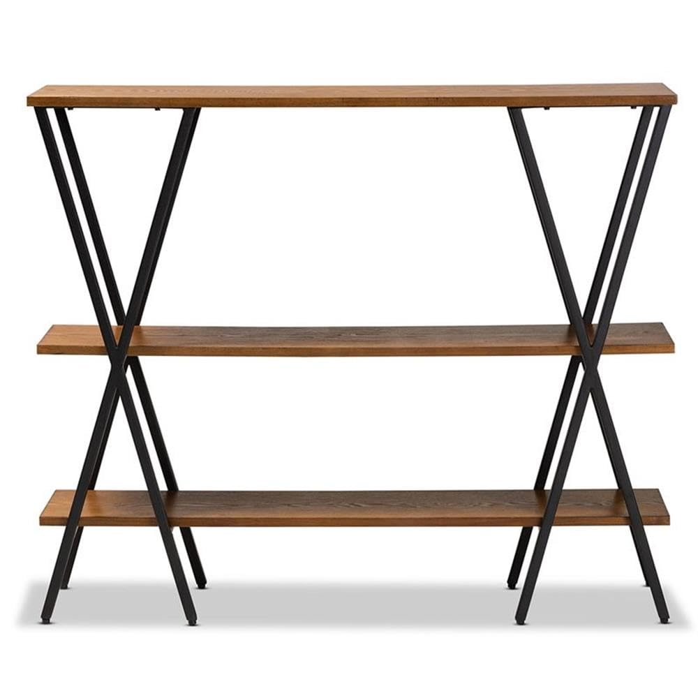 Baxton Studio Norton Rustic and Industrial Walnut Brown Finished Wood and Black Finished Metal Console Table