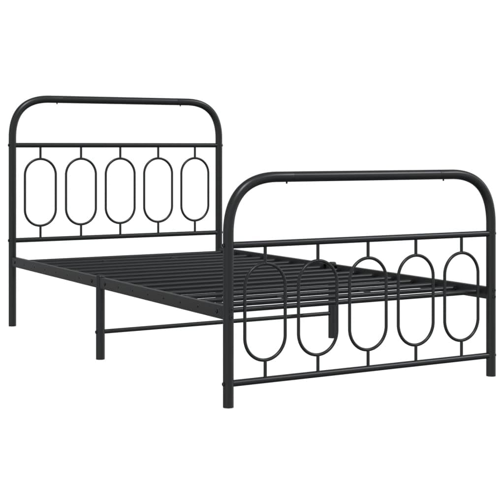 vidaXL Metal Bed Frame with Headboard and Footboard, Black Steel, Single, 81.5&quot; x 41.3&quot; x 39.4&quot;, Sturdy Design with Extra Underbed Storage