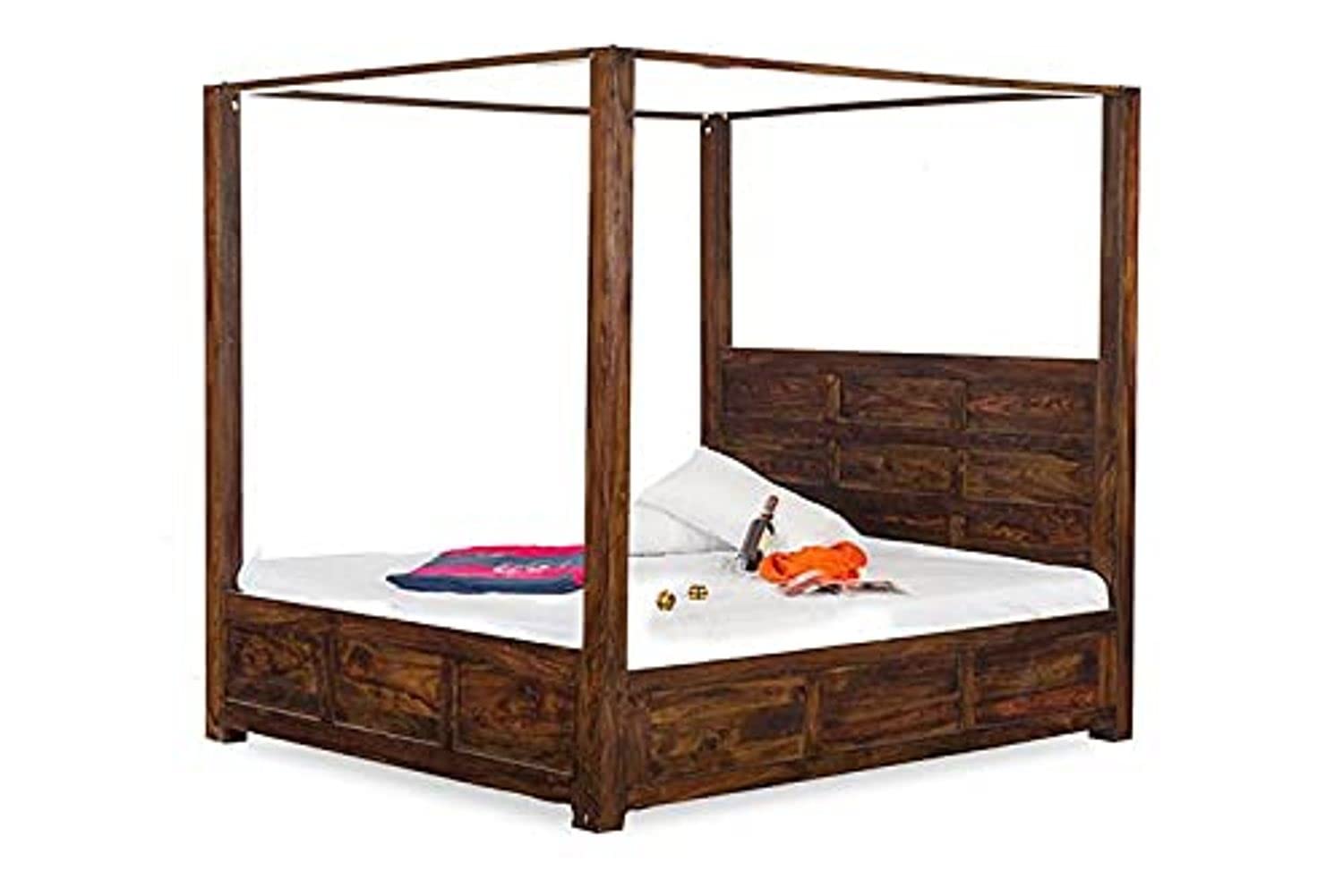 Mamta Decoration Solid Sheesham Wood King Size Poster Bed With Storage For Bedroom Living Room Wooden Double Bed Furniture (Waln