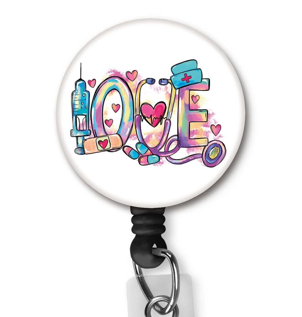 Yzkkbi Love Nurse Badge Clip Id Name Card Keychain Retractable Badge Reel Alligator Clip Nylon Cord Nurse Doctor Lanyard
