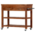 vidaXL Mobile Solid Acacia Wood Kitchen Trolley 39.4"x18.9"x35" with Drawers, Shelves, and Towel Rack - Multipurpose Rolling Island
