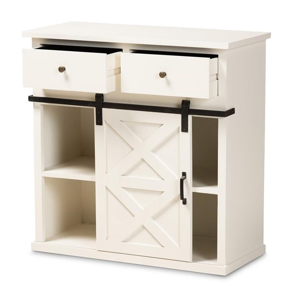 Baxton Studio Nadia Modern and Contemporary Farmhouse White Finished Wood and Black Metal 2-Door Sideboard Buffet