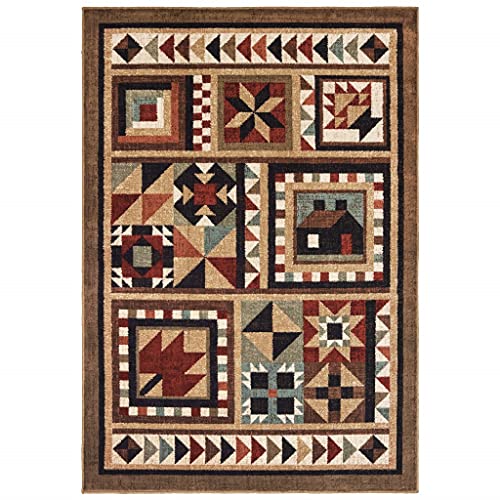 HomeRoots Polypropylene 5’x7’ Brown and Red Ikat Patchwork Area Rug