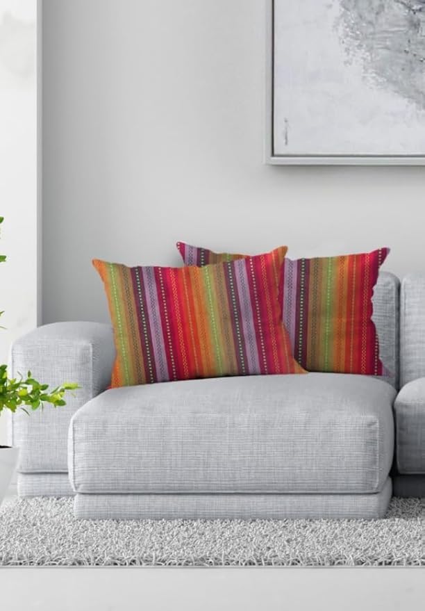 Amazon Brand  Umi Cotton Salsa Stripe Cushion Cover Set Of 2 12X20 Inch Red/Rust Multicolour Large Square Throw Pillow Covers F