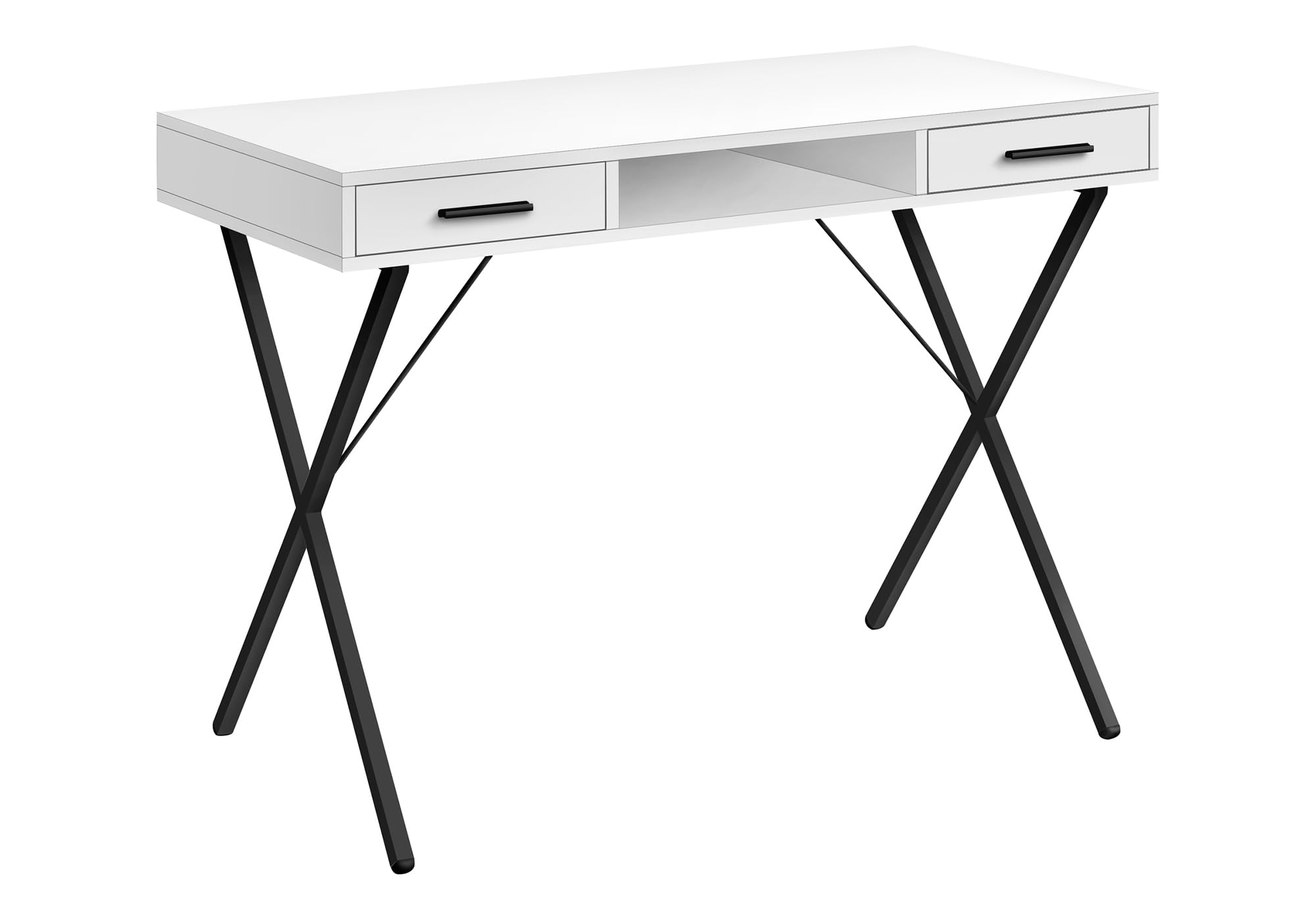 Monarch Specialties 7790 Computer Desk, Home Office, Laptop, Left, Right Set-up, Storage Drawers, Work, Metal, Laminate, White, Black, Contemporary Desk-42, 42' L x 20' W x 30' H