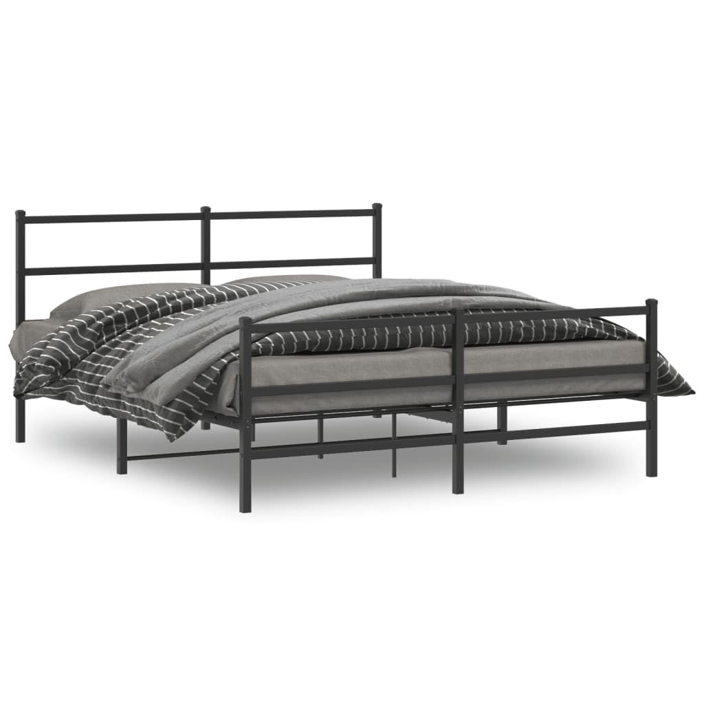 vidaXL Metal Double Bed Frame-Black with Headboard/Footboard, Sturdy Steel Construction, Ample Storage, for Bedroom