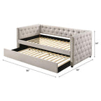 Acme Romona Button Tufted Fabric Upholstered Full Daybed and Trundle in Beige