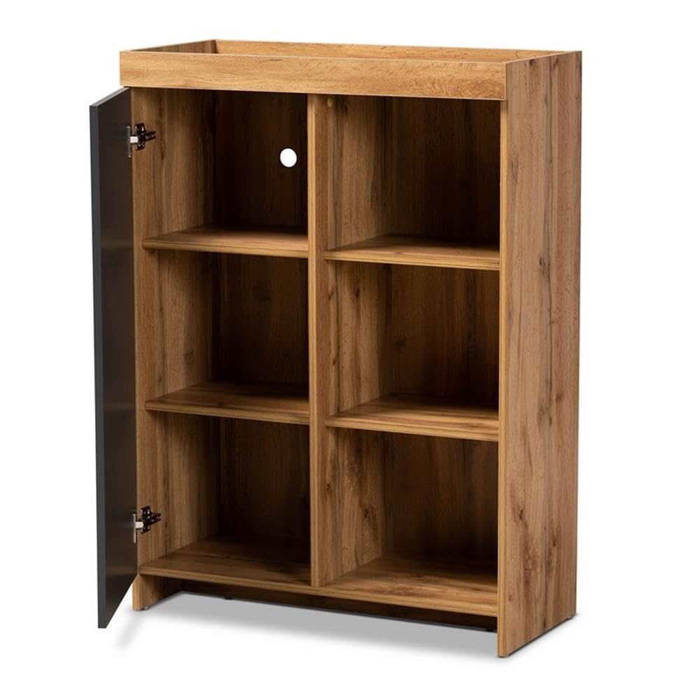 Baxton Studio Caspian Modern and Contemporary Two-Tone Grey and Oak Brown Finished Wood Shoe Cabinet