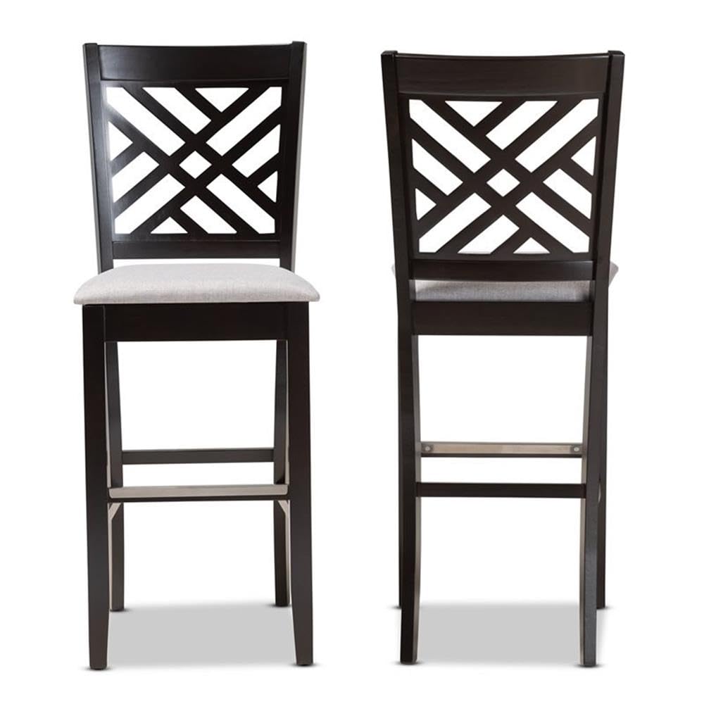 Baxton Studio Jason Gray Upholstered Espresso Wood 2-Piece Bar Stool Set