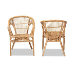Baxton Studio Alleta Modern Bohemian Natural Brown Rattan 2-Piece Dining Chair Set