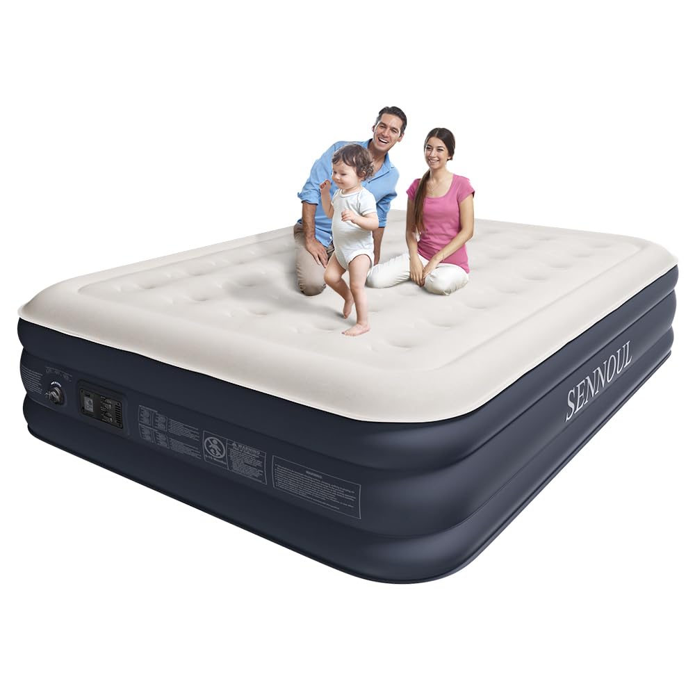 Sennoul Air Mattress Queen With Built In Pump - 2 Mins Quick Self Inflatable,16''/650Lbs Max Blow Up Bed, All Night Stability No