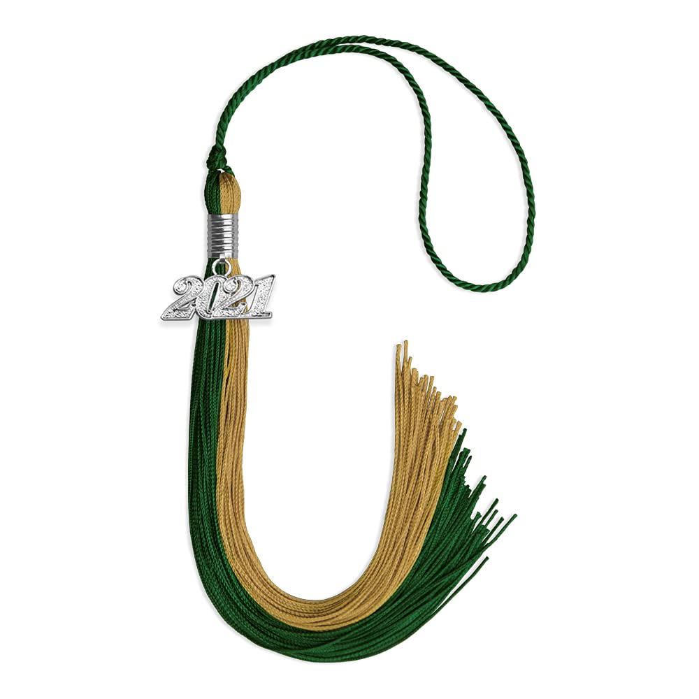 Endea Graduation Double Color Tassel with Silver Date Drop (Hunter Green/Antique Gold, 2021)