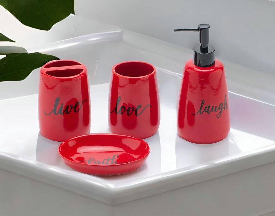 Bathroom Accesory Set, Ceramic, 4Pc,Toothbrush Holder Soap Dispenser Soap Dish Tumble Cup For Bathroom Decor And Gift (Navy) (Re