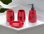 Bathroom Accesory Set, Ceramic, 4Pc,Toothbrush Holder Soap Dispenser Soap Dish Tumble Cup For Bathroom Decor And Gift (Navy) (Re