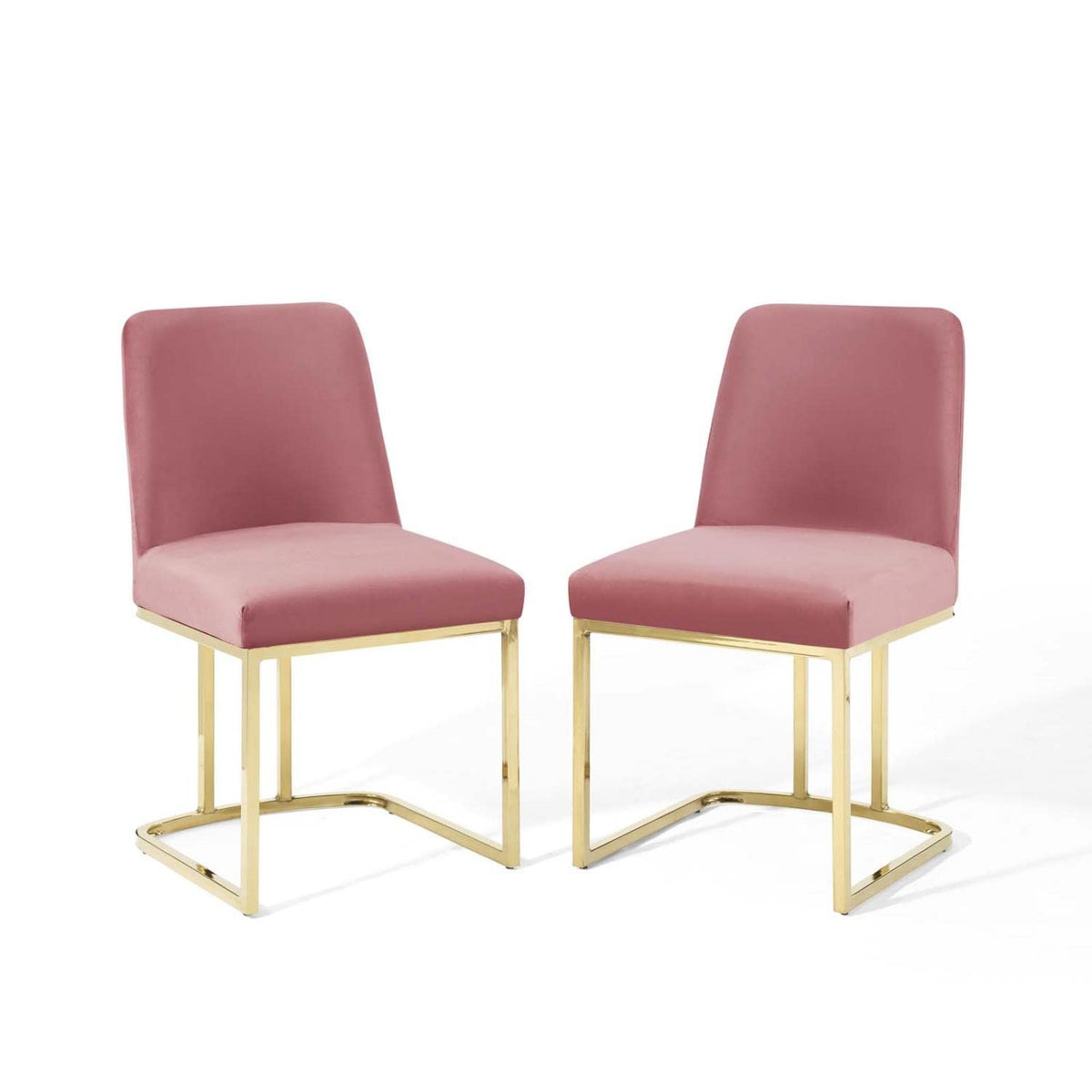 Modway Amplify Performance Velvet Upholstered Sled Base Dining Chair - Set of 2 in Gold Dusty Rose