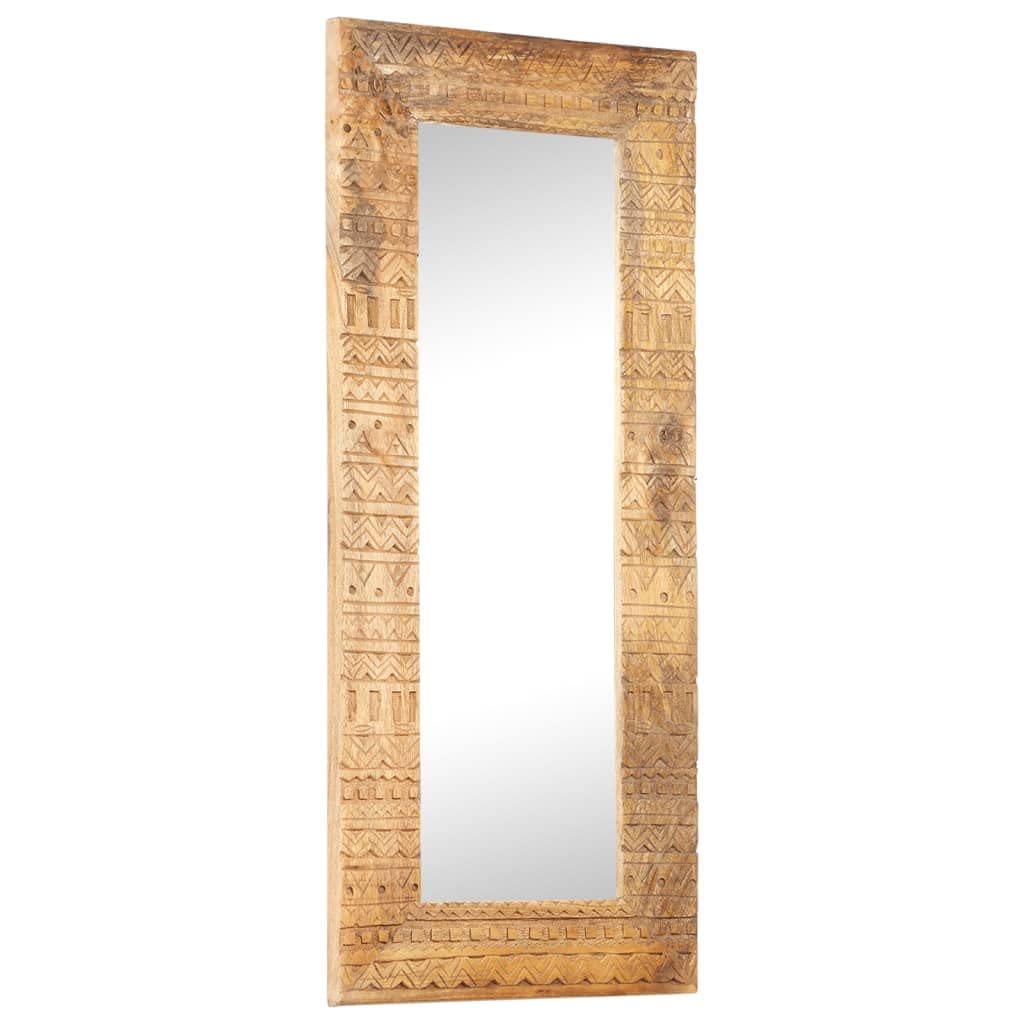 vidaXL Solid Mango Wood Hand-Carved Mirror Home Indoor Dressing Room Living Room Wall-Mounted Wooden Wall Hall Makeup Mirror Decoration 31.5&quot;