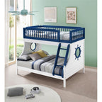 Acme Farah Twin Over Full Wooden Bunk Bed with Ladder in Navy Blue and White