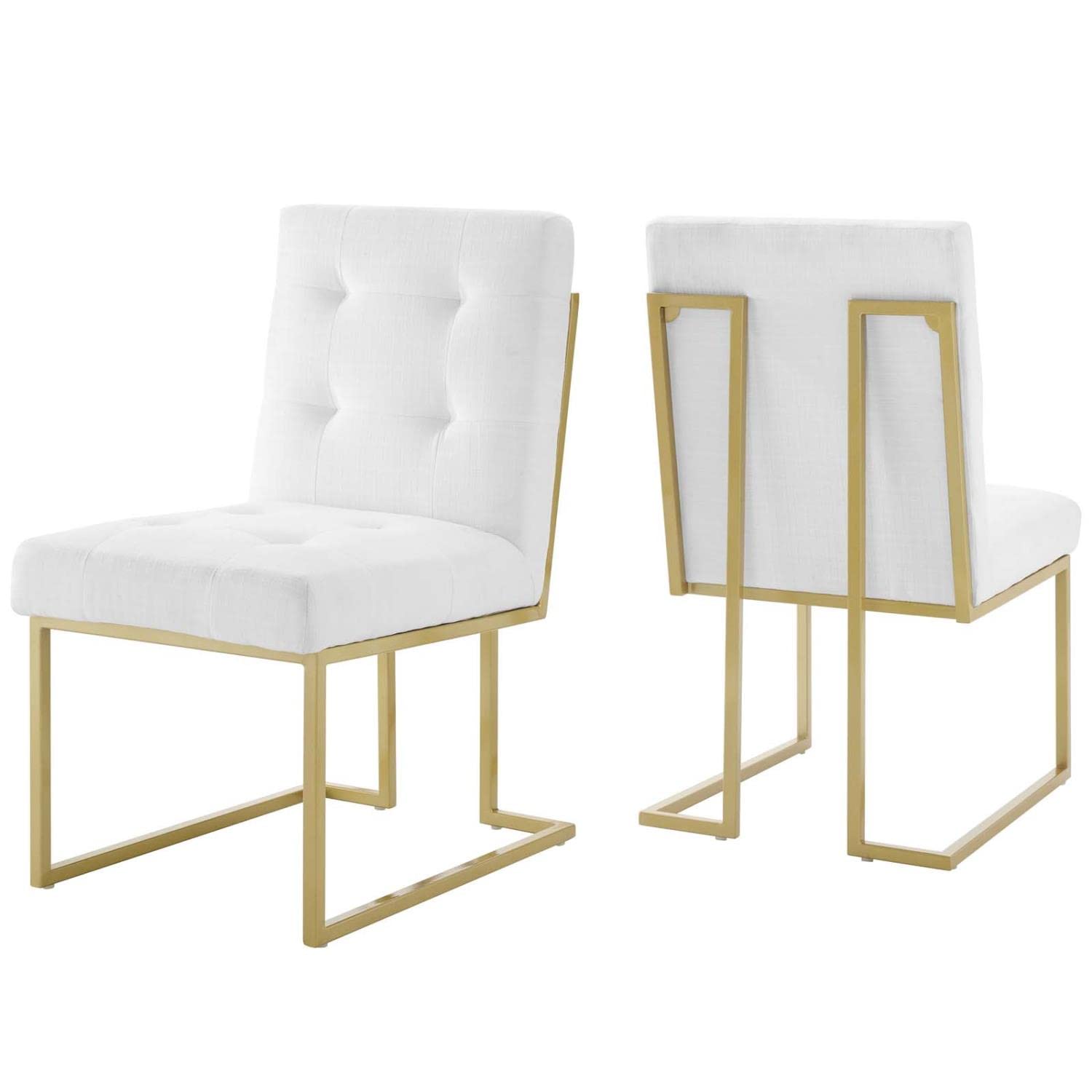 Modway Privy Stainless Steel Upholstered Fabric Dining Accent Chair Set Of 2, Gold White