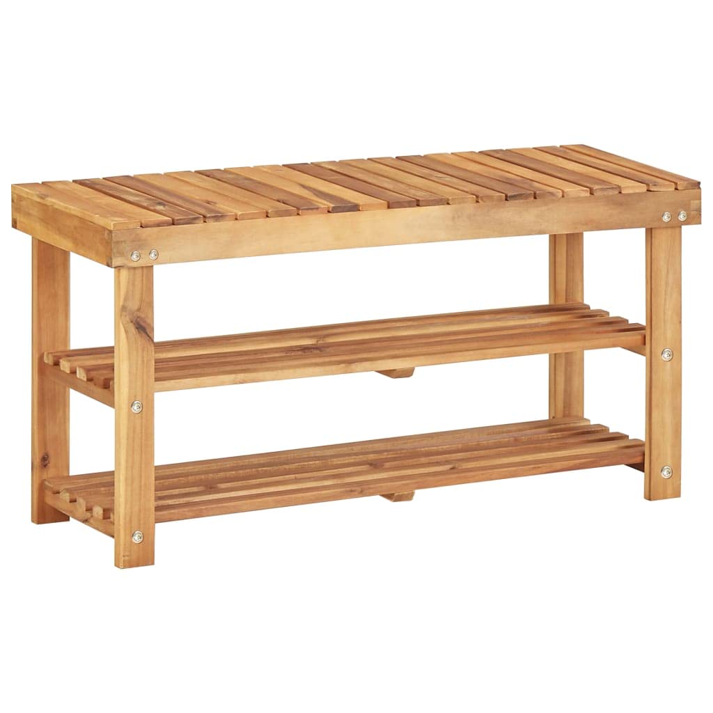 vidaXL Compact Shoe Rack - Solid Acacia Wood, 2-Shelf Storage Organizer/Bench, Natural Wood Color, Rustic Design, Easy Assembly, with Outstanding Durability, 27.5&quot;x12.5&quot;x18.1&quot; Dimensions