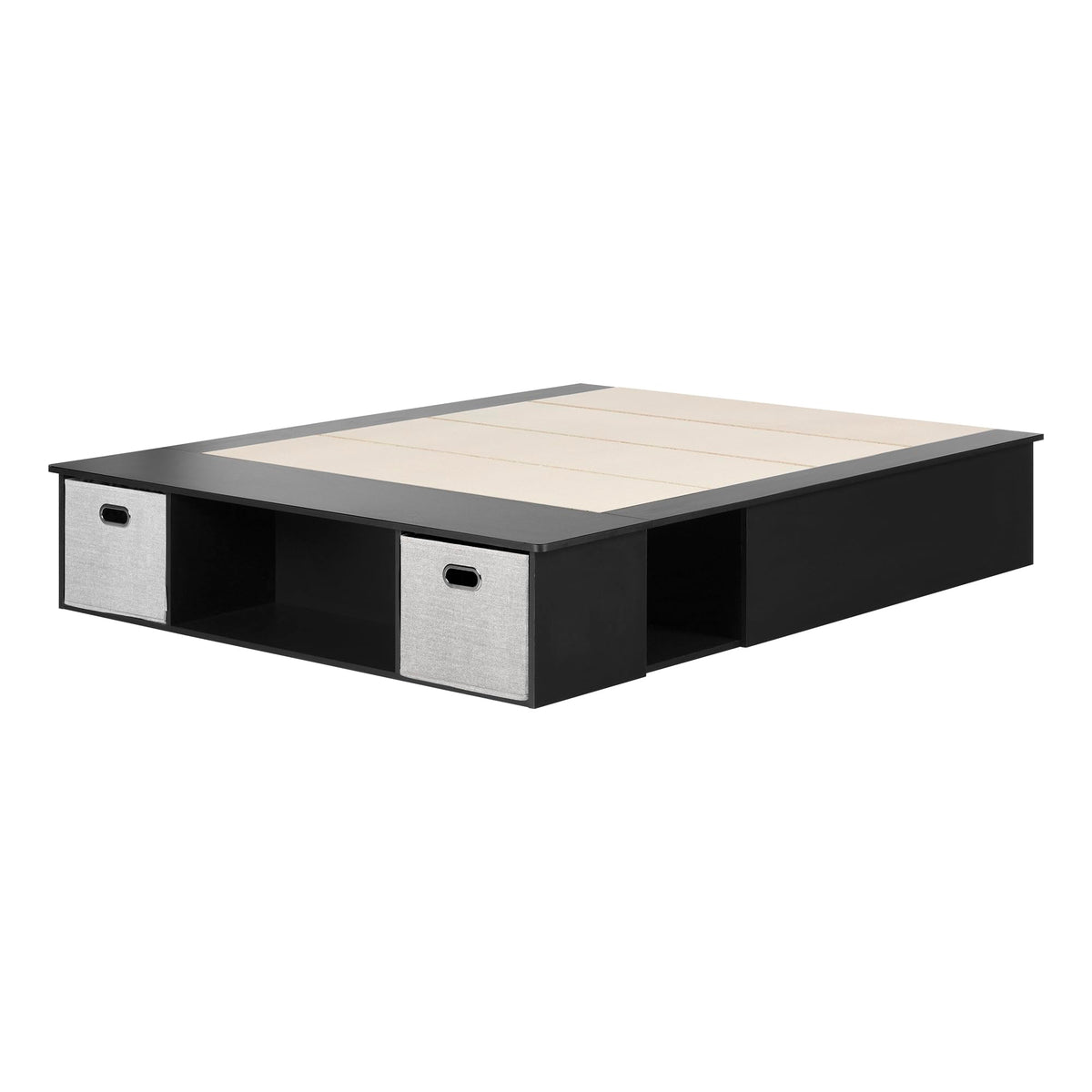 South Shore Vito Storage Bed With Baskets, Queen, Pure Black