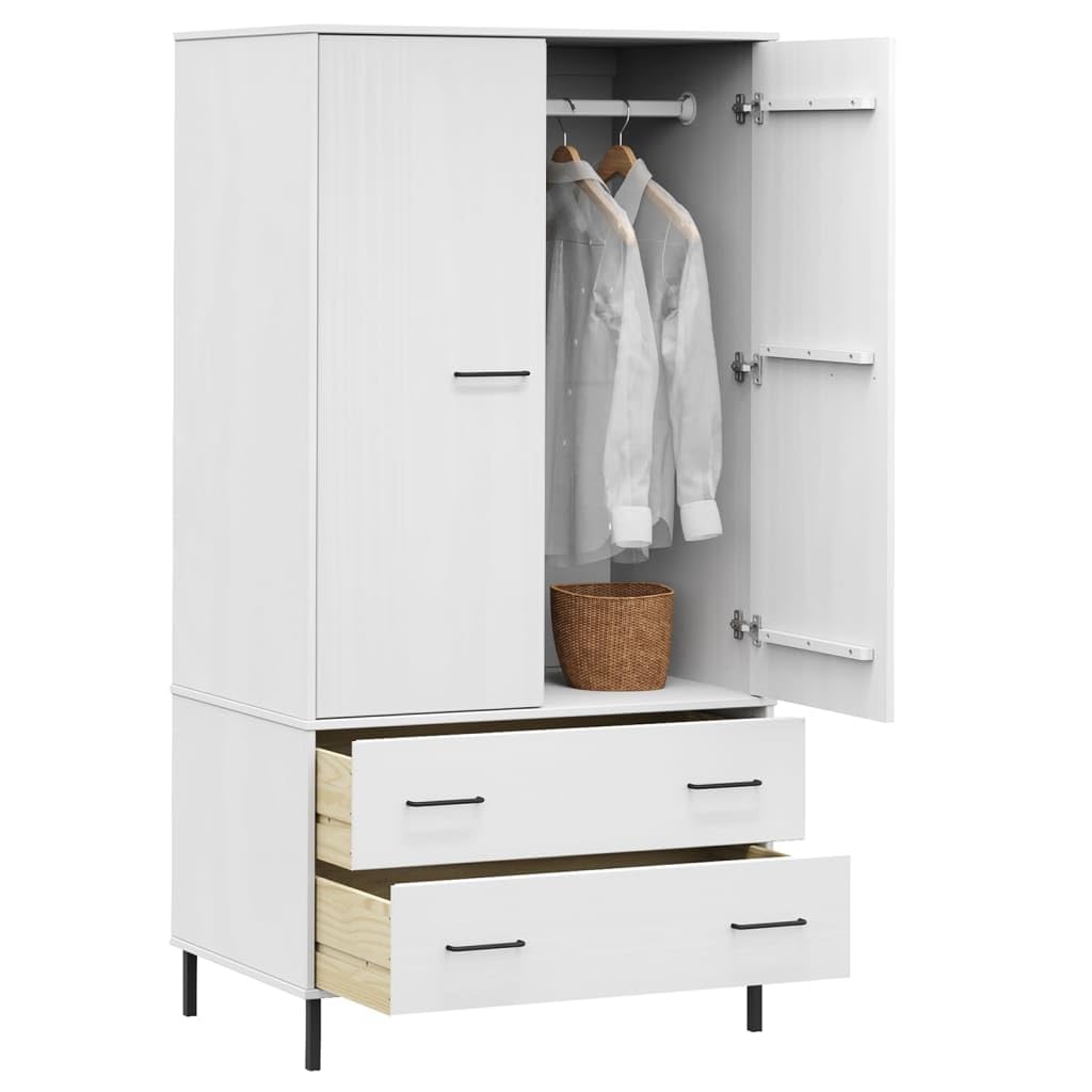 Wardrobe with Metal Legs White 35.4&quot;x21.7&quot;x67.9&quot; Solid Wood OSLO