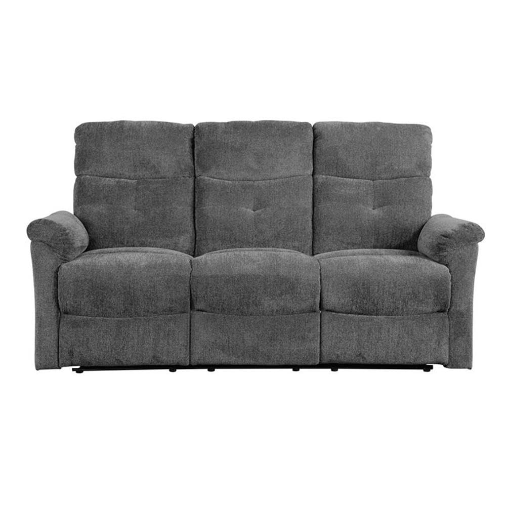 Acme Treyton Tufted Motion Reclining Sofa in Gray Chenille